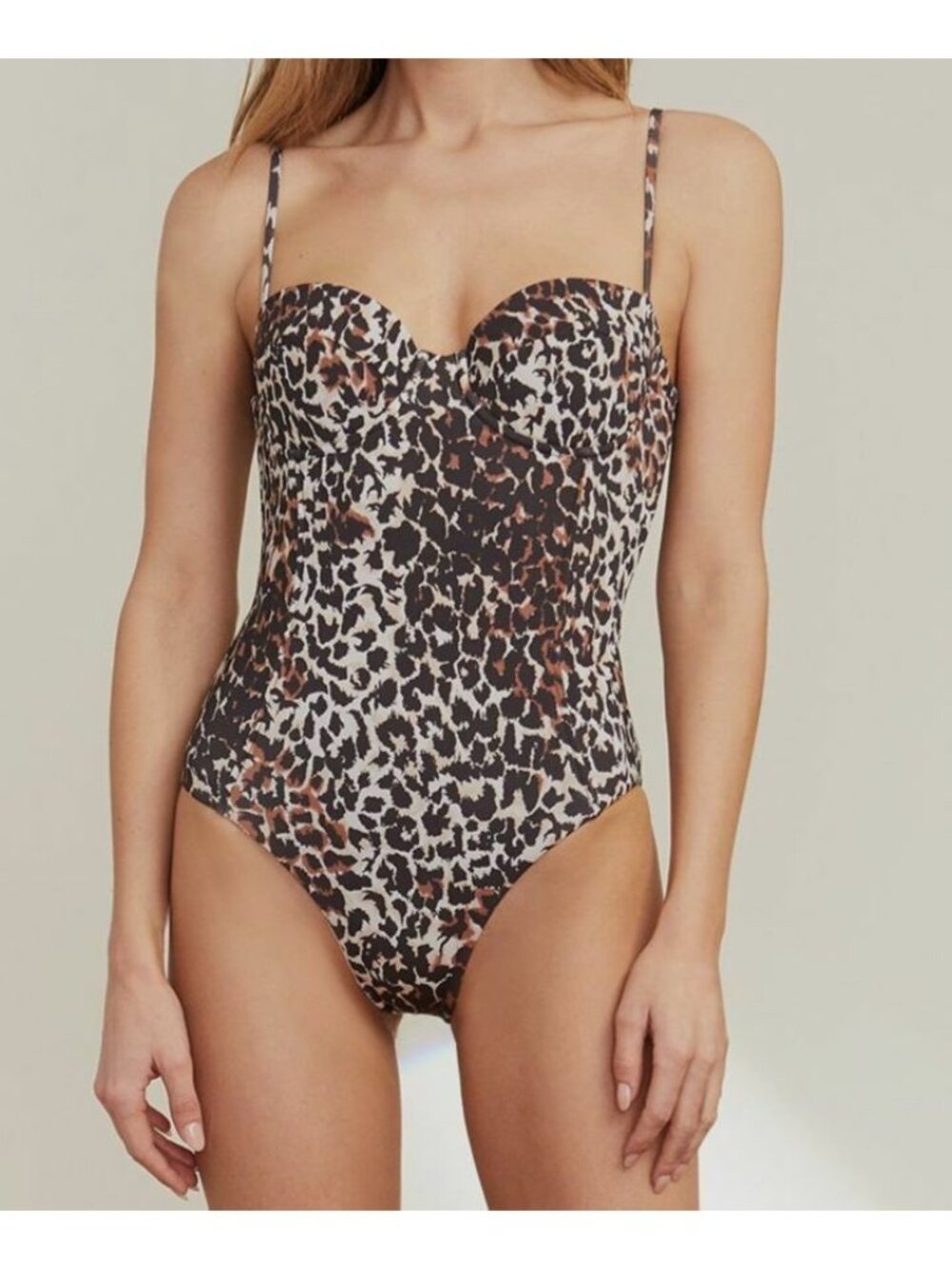 Veronica Beard Womens Leopard Print One Piece Swimsuit L Brown Multi Sweetheart